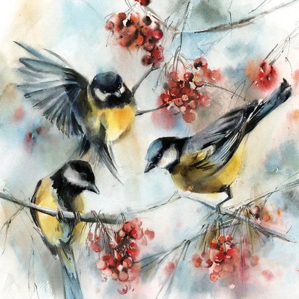 Serene Watercolors: Titmouse Birds by Sophie Rodionov