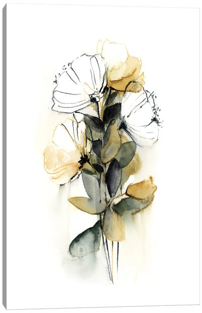 Florals In Mustard Yellow And Green I Canvas Art Print - Sophie Rodionov