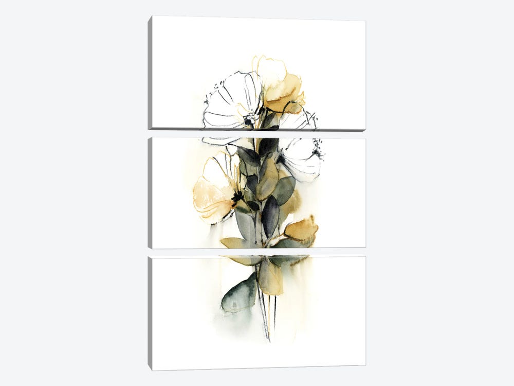 Florals In Mustard Yellow And Green I by Sophie Rodionov 3-piece Canvas Art