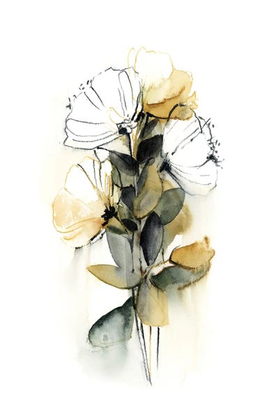 Scandinavian Office: Florals In Mustard Yellow And Green I by Sophie Rodionov