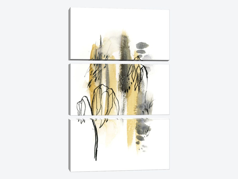 Abstract In Mustard Yellow And Grey Green II by Sophie Rodionov 3-piece Canvas Art Print