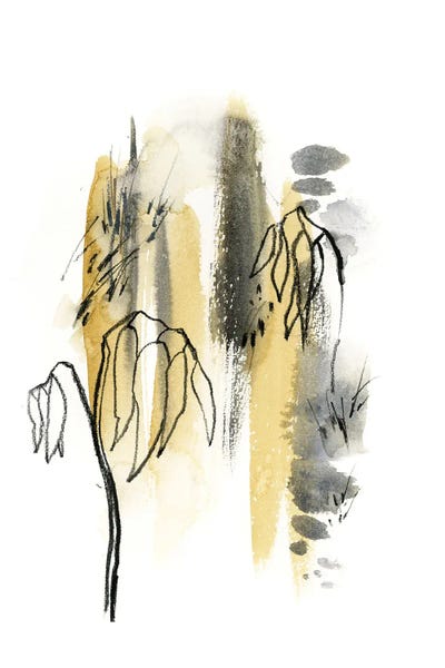 Abstract Watercolors: Abstract In Mustard Yellow And Grey Green II by Sophie Rodionov