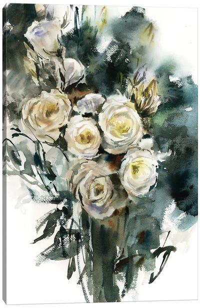 White Florals Canvas Art Print - Serene Watercolors