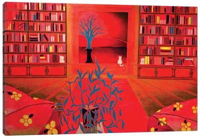 Twilight Library Canvas Art Print - Psychedelic & Trippy Art