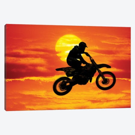 A Jumping Motocross Racer In Front Of The Sun Canvas Print #SSA1} by Steve Satushek Canvas Wall Art