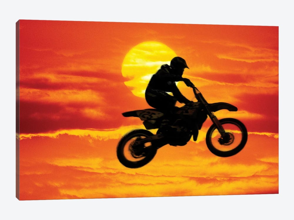 A Jumping Motocross Racer In Front Of The Sun by Steve Satushek 1-piece Canvas Art