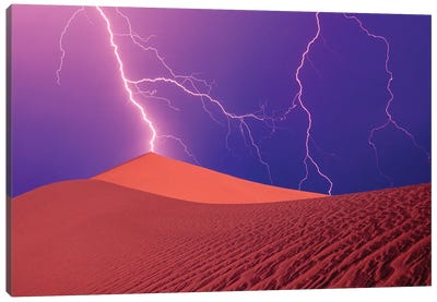 Lightning Bolts In A Purple Sky, Death Valley National Park, California, USA Canvas Art Print - Lightning