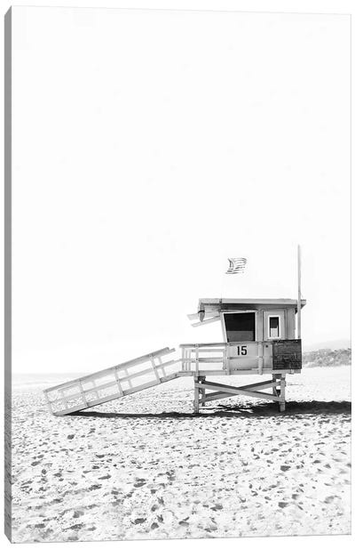 Lifeguard Hut In Black & White Canvas Art Print - Black & White Photography