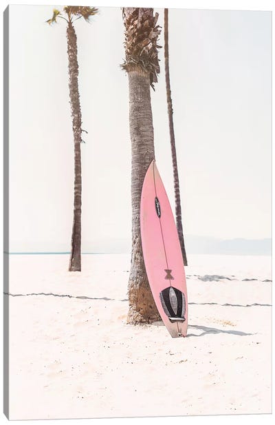Pink Surf Board Canvas Art Print - Coastal Living Room Art
