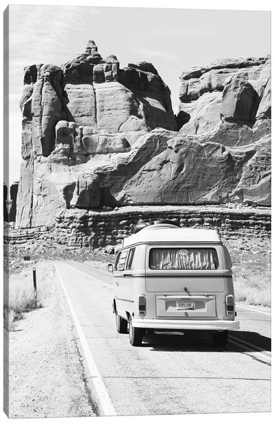 Road Trip In Black & White Canvas Art Print - Volkswagen
