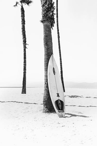 Large Coastal Art - Canvas Prints: Surf Board In Black & White by Sisi & Seb