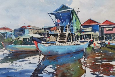 Floating Village (Tonle Sap Lake) by Svetlin Sofroniev metal wall art