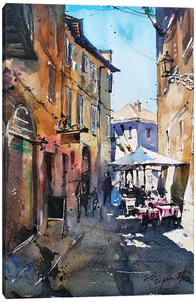 Narrow Street Cafe Canvas Art Print - Svetlin Sofroniev