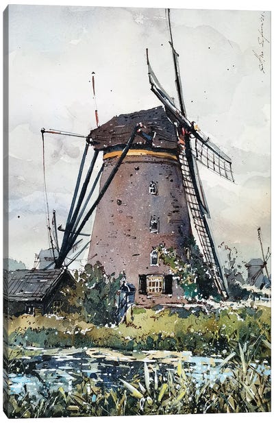 Windmill III Canvas Art Print - Watermill & Windmill Art