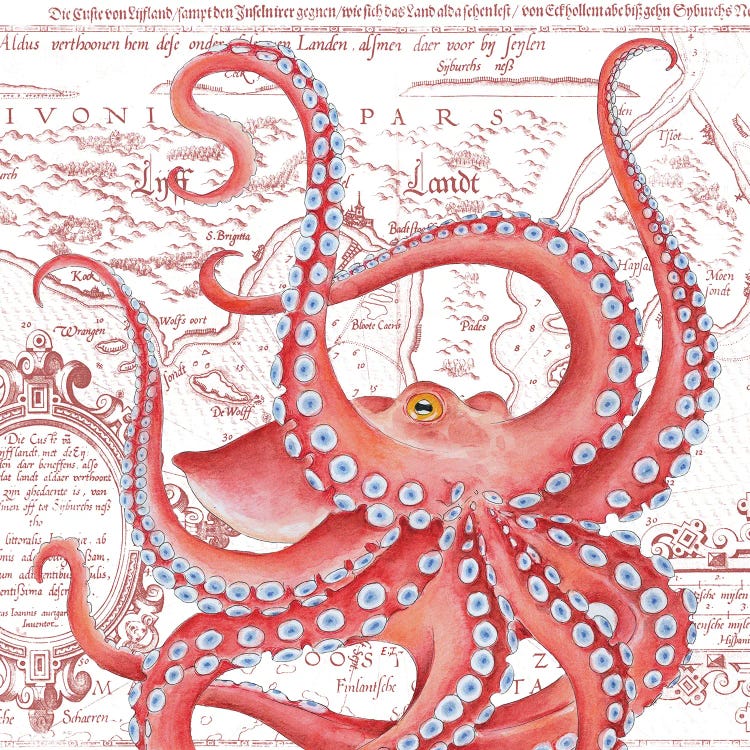 Red Octopus Dance Vintage Map