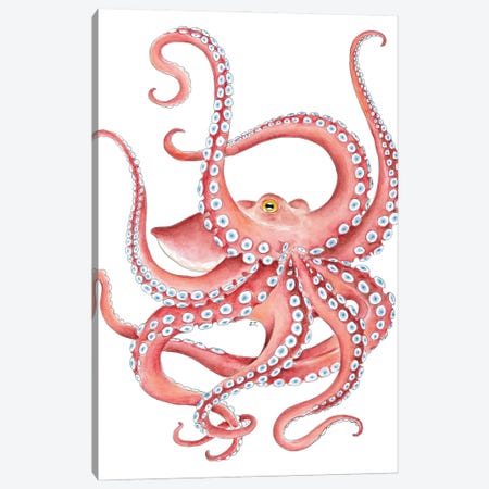 Red Octopus Dance Watercolor Art Canvas Print #SSI102} by Seven Sirens Studios Canvas Print
