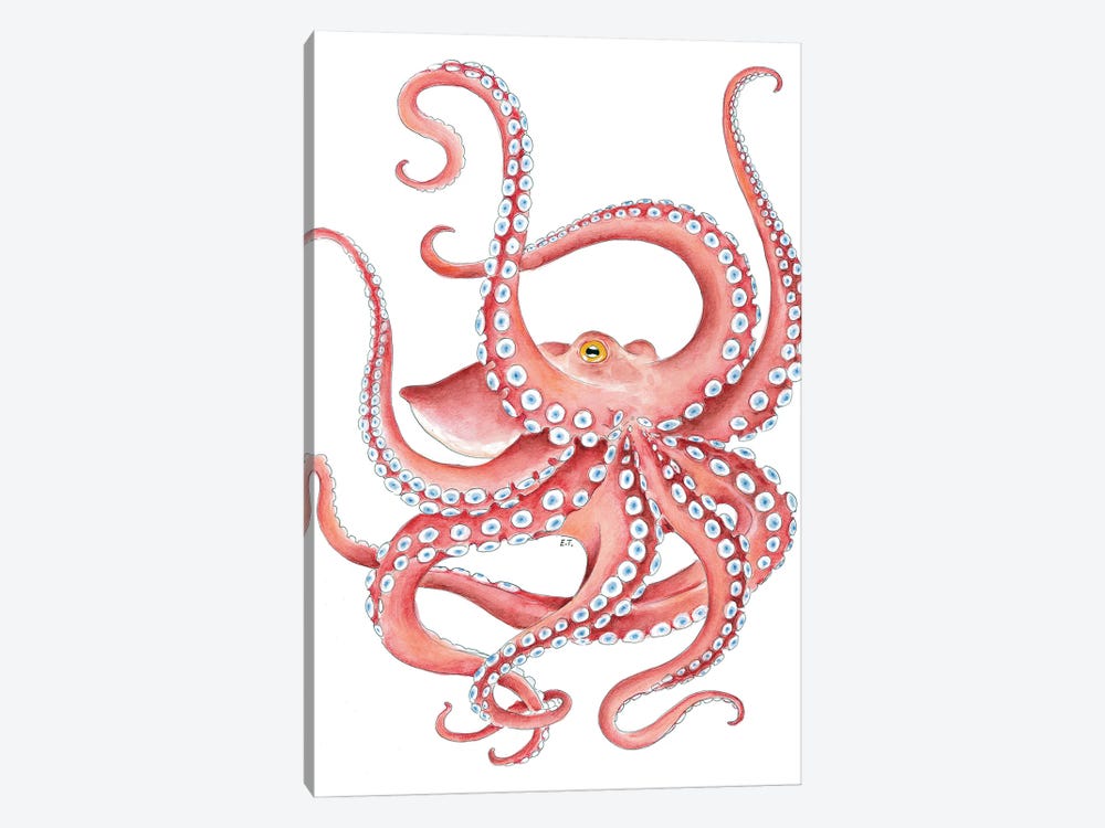 Red Octopus Dance Watercolor Art by Seven Sirens Studios 1-piece Canvas Print