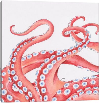 Red Tentacles On White Watercolor Art Canvas Art Print - Seven Sirens Studios
