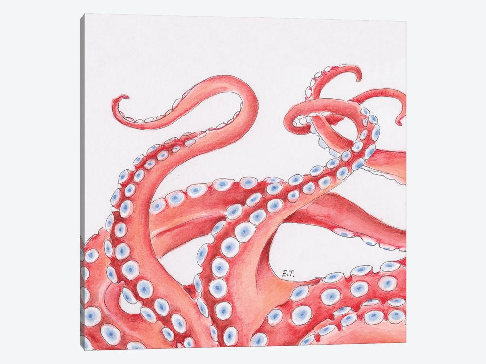 Red Tentacles On White Watercolor Art by Seven Sirens Studios 1-piece Canvas Wall Art
