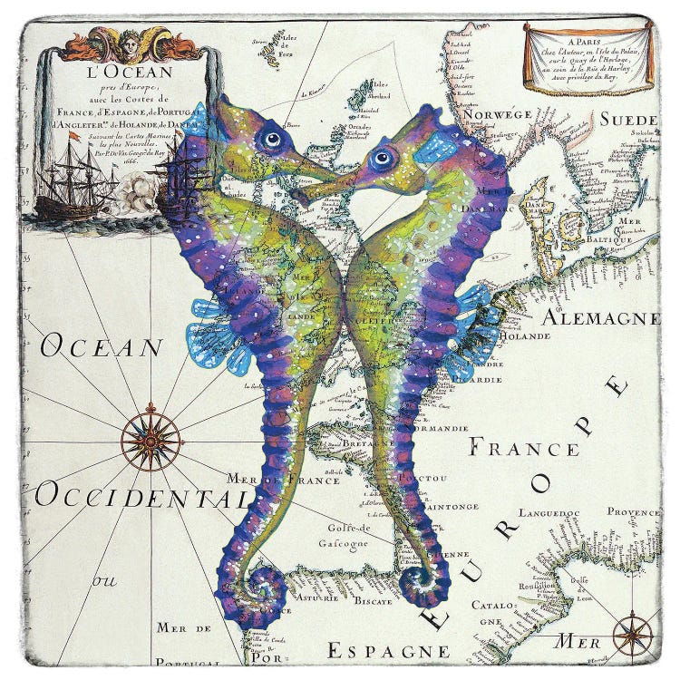 Seahorses Love Vintage Nautical Map II by Seven Sirens Studios wall art