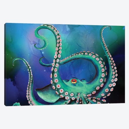 Teal Octopus Cosmic Nebula Star Canvas Print #SSI118} by Seven Sirens Studios Canvas Wall Art