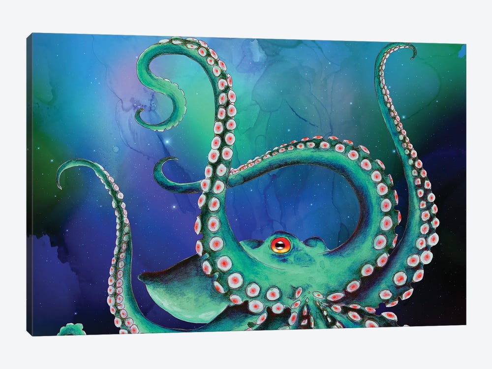 Teal Octopus Cosmic Nebula Star 1-piece Canvas Wall Art