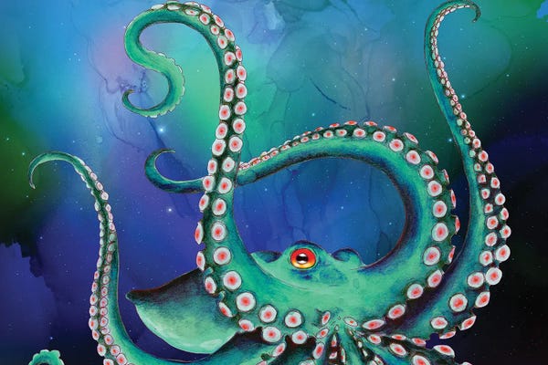 Seven Sirens Studios: Teal Octopus Cosmic Nebula Star by Seven Sirens Studios
