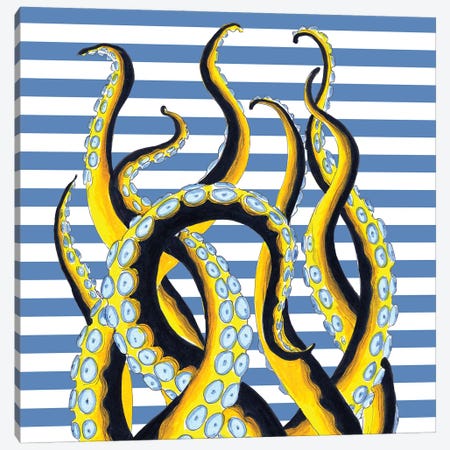 Yellow Black Tentacles Blue Stripes Canvas Print #SSI122} by Seven Sirens Studios Art Print