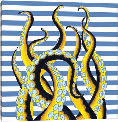 Yellow Black Tentacles Blue Stripes Canvas Art Print - Seven Sirens Studios