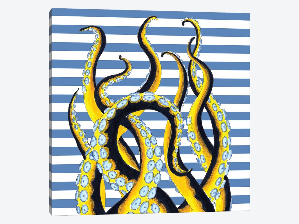 Yellow Black Tentacles Blue Stripes by Seven Sirens Studios 1-piece Art Print
