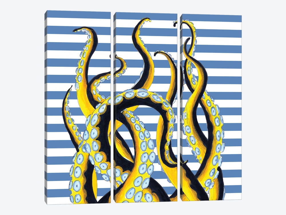 Yellow Black Tentacles Blue Stripes by Seven Sirens Studios 3-piece Canvas Art Print