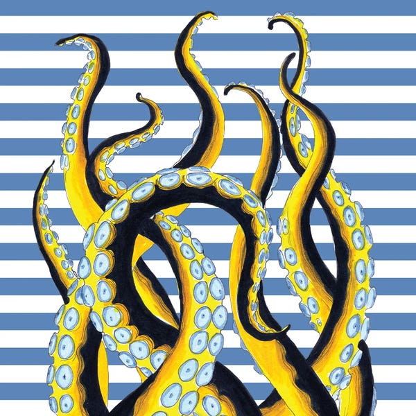 Octopi: Yellow Black Tentacles Blue Stripes by Seven Sirens Studios