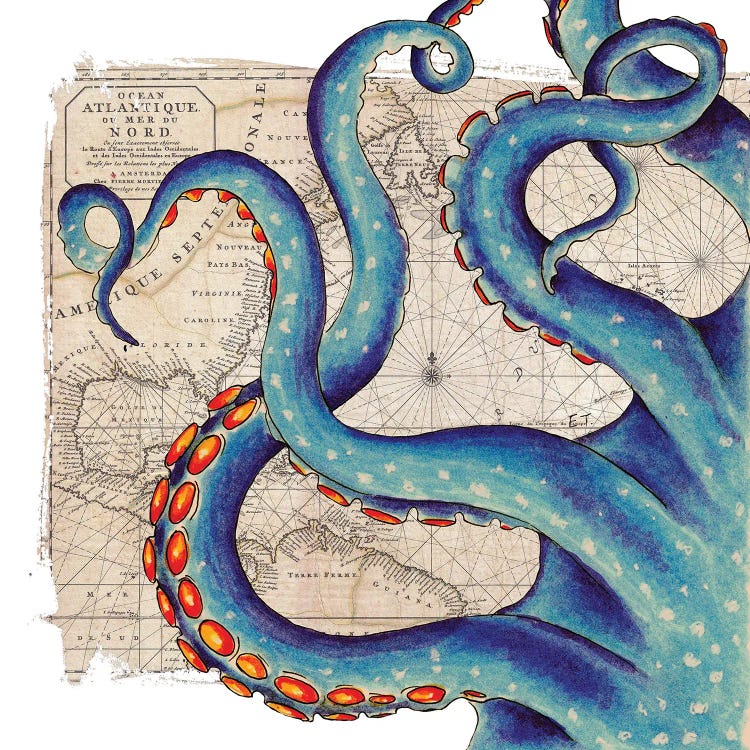 Blue Tentacles Vintage Map Nautical