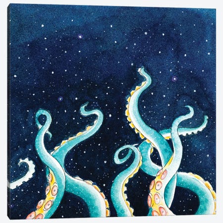 Tentacles Octopus Starry Night Watercolor Art Canvas Print #SSI124} by Seven Sirens Studios Canvas Wall Art