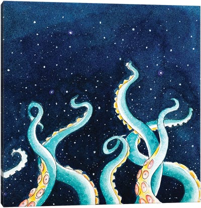 Tentacles Octopus Starry Night Watercolor Art Canvas Art Print - Seven Sirens Studios