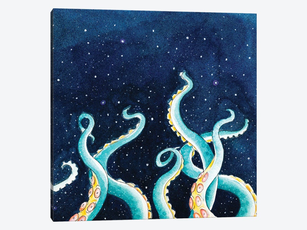 Tentacles Octopus Starry Night Watercolor Art by Seven Sirens Studios 1-piece Canvas Print