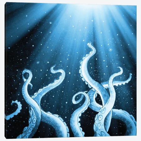 Tentacles Octopus Starry Night Moon Rays Canvas Print #SSI125} by Seven Sirens Studios Canvas Wall Art