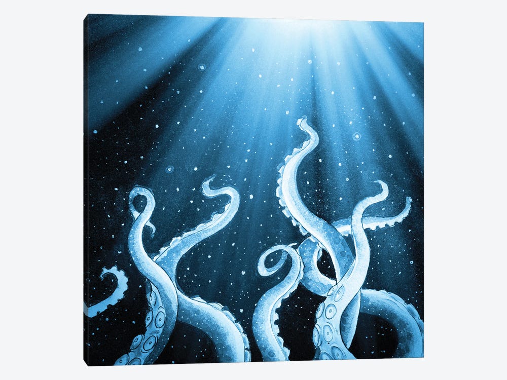 Tentacles Octopus Starry Night Moon Rays by Seven Sirens Studios 1-piece Canvas Art