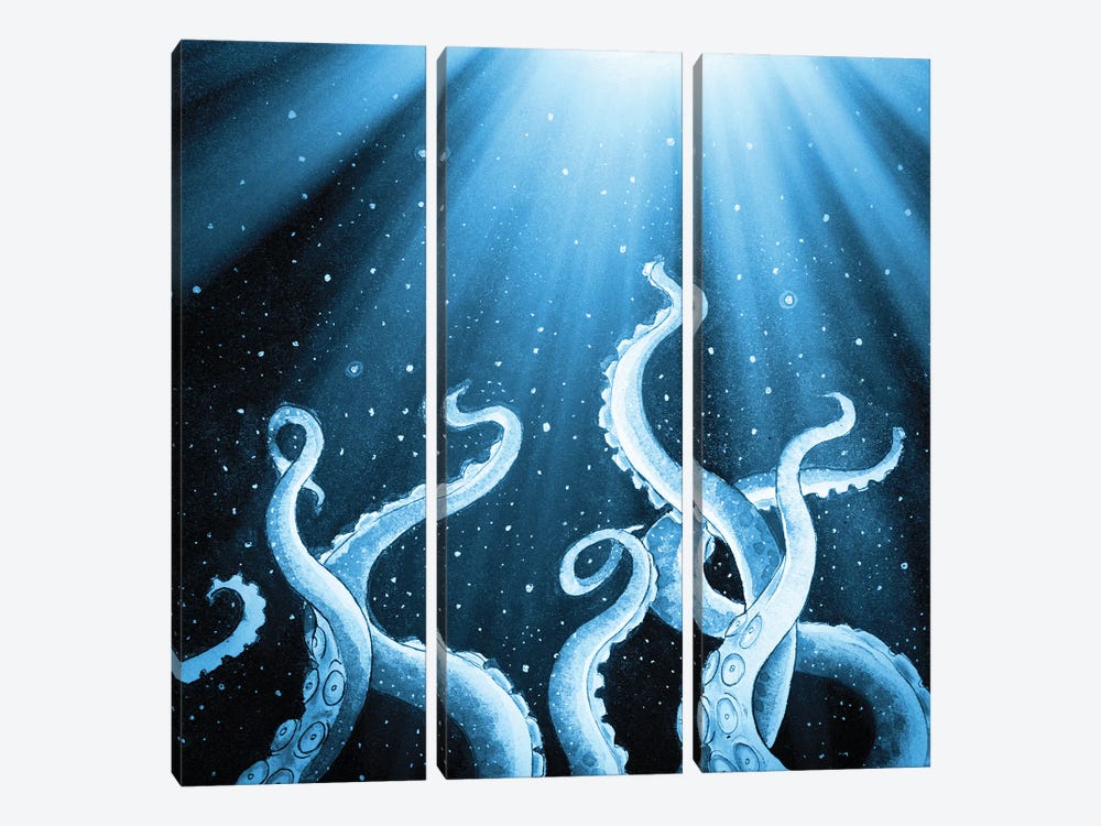 Tentacles Octopus Starry Night Moon Rays by Seven Sirens Studios 3-piece Canvas Artwork