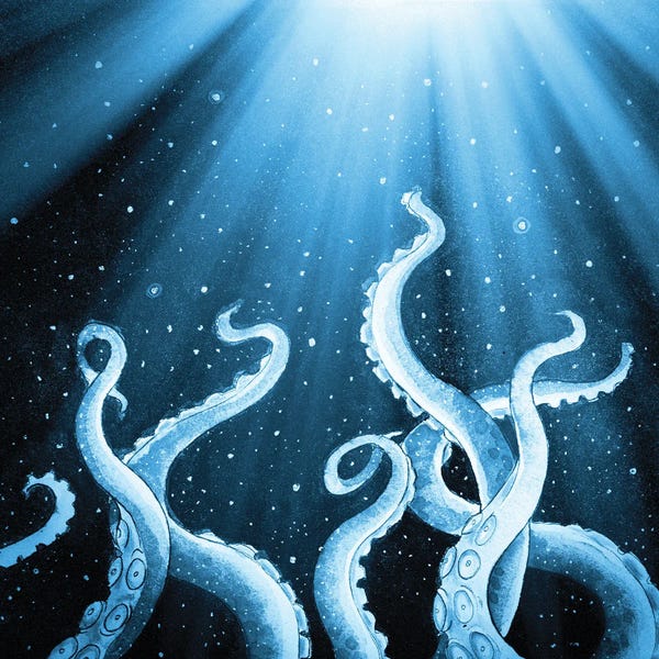 Seven Sirens Studios: Tentacles Octopus Starry Night Moon Rays by Seven Sirens Studios