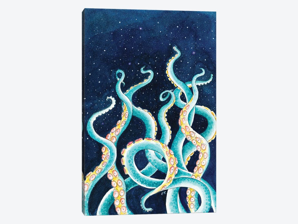 Tentacles Octopus Starry Night Sky Watercolor by Seven Sirens Studios 1-piece Canvas Art