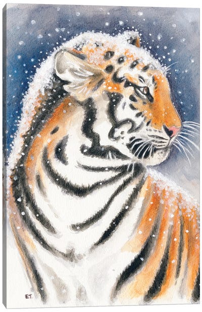 Tiger In The Snow Watercolor Art Canvas Art Print - Seven Sirens Studios