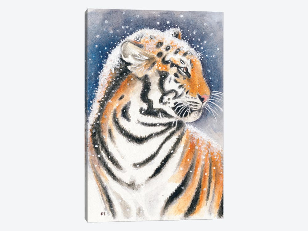Tiger In The Snow Watercolor Art by Seven Sirens Studios 1-piece Art Print