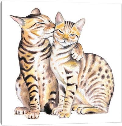 Bengal Cats Love Watercolor Art Canvas Art Print - Valentine's Day Art