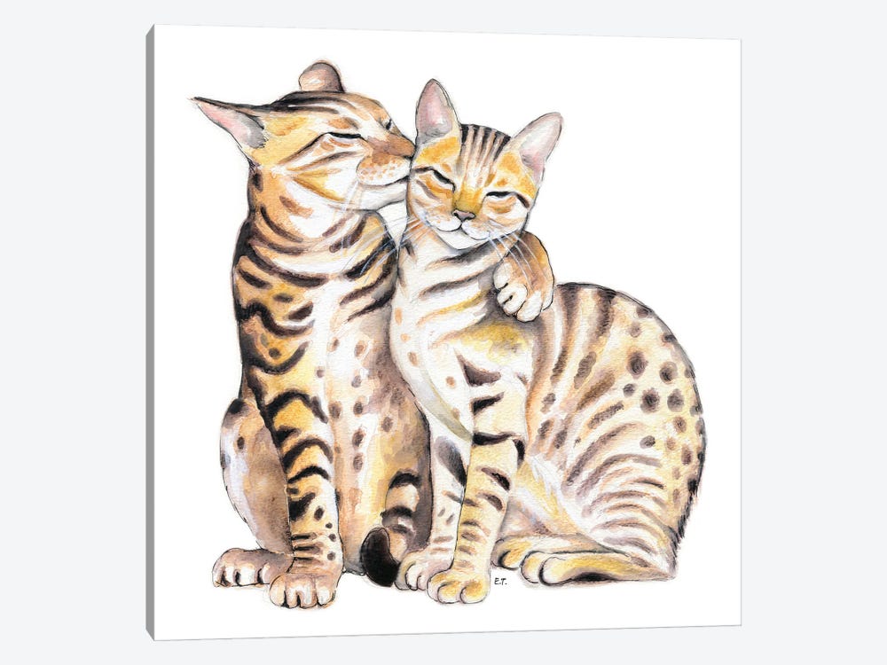 Bengal Cats Love Watercolor Art by Seven Sirens Studios 1-piece Canvas Print
