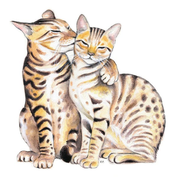 Bengal Cats Love Watercolor Art
