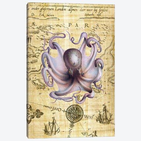 Vintage Octopus Papyrus Nautical Canvas Print #SSI138} by Seven Sirens Studios Canvas Artwork