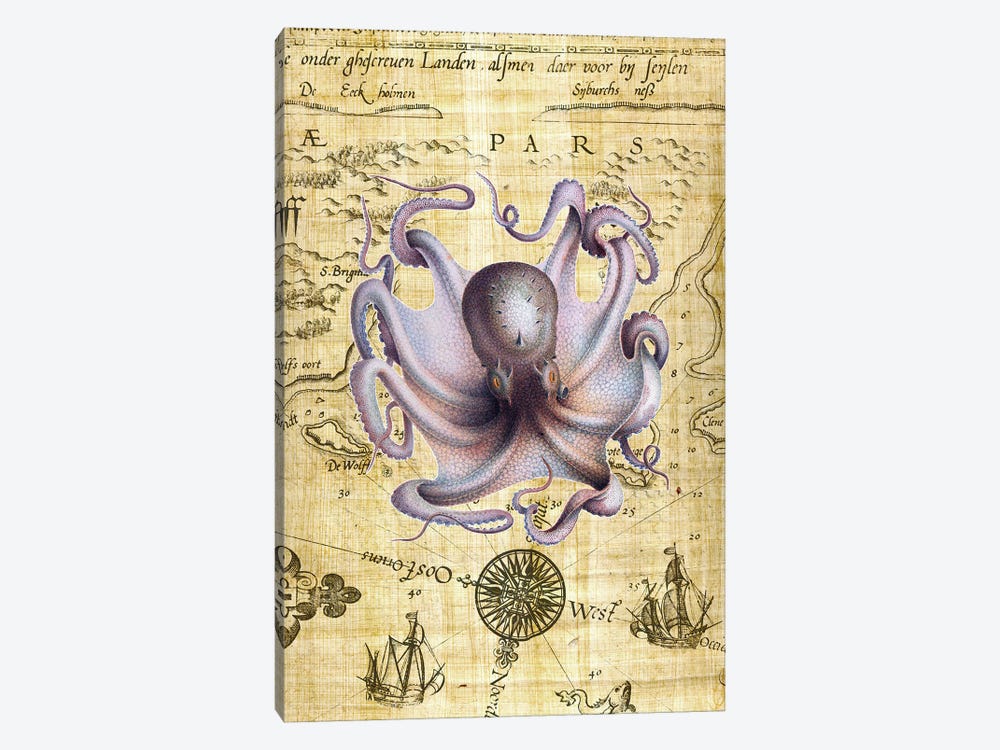 Vintage Octopus Papyrus Nautical by Seven Sirens Studios 1-piece Canvas Artwork