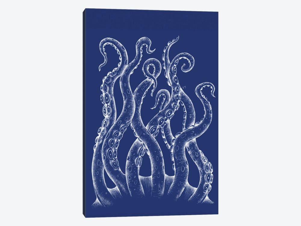 White Tentacles Octopus Blue Ink by Seven Sirens Studios 1-piece Canvas Wall Art