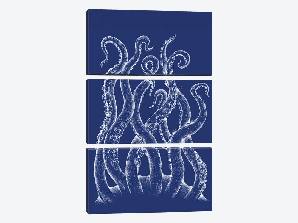 White Tentacles Octopus Blue Ink by Seven Sirens Studios 3-piece Canvas Art